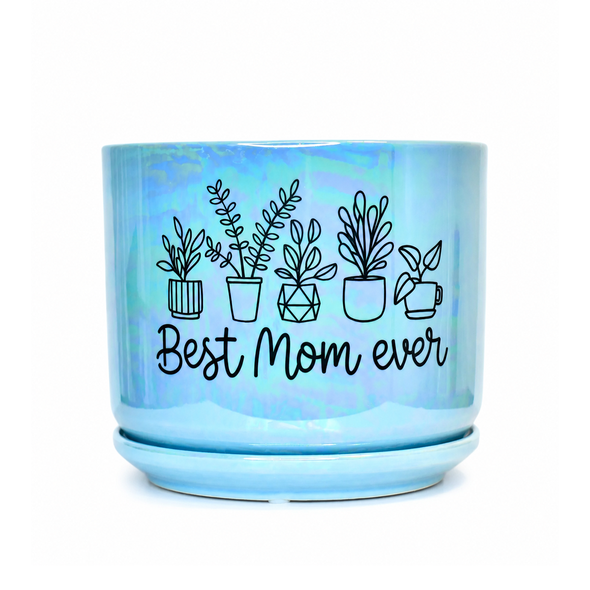 Iridescent Blue Ceramic Pot - Best Mom Ever