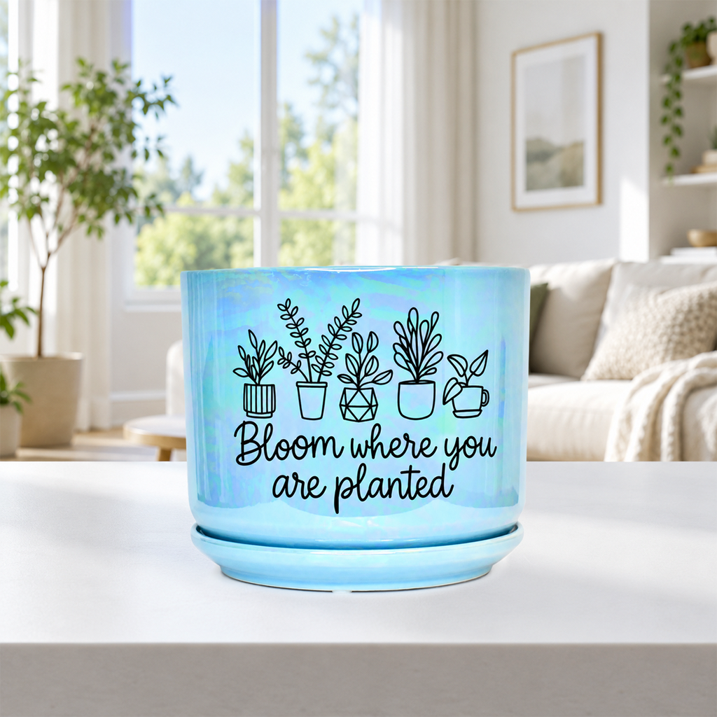 Iridescent Blue Ceramic Pot - Bloom Where You Are Planted