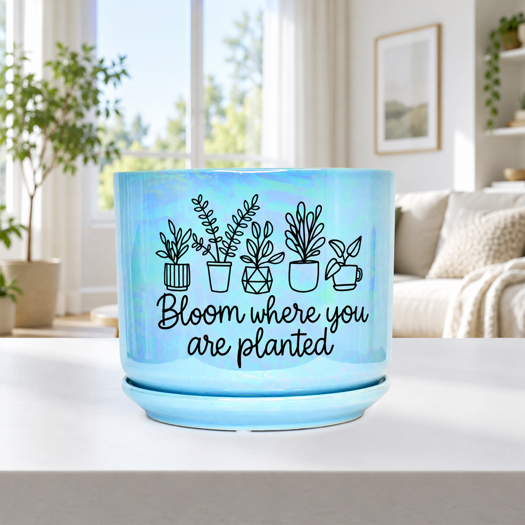 Iridescent Blue Ceramic Pot - Bloom Where You Are Planted