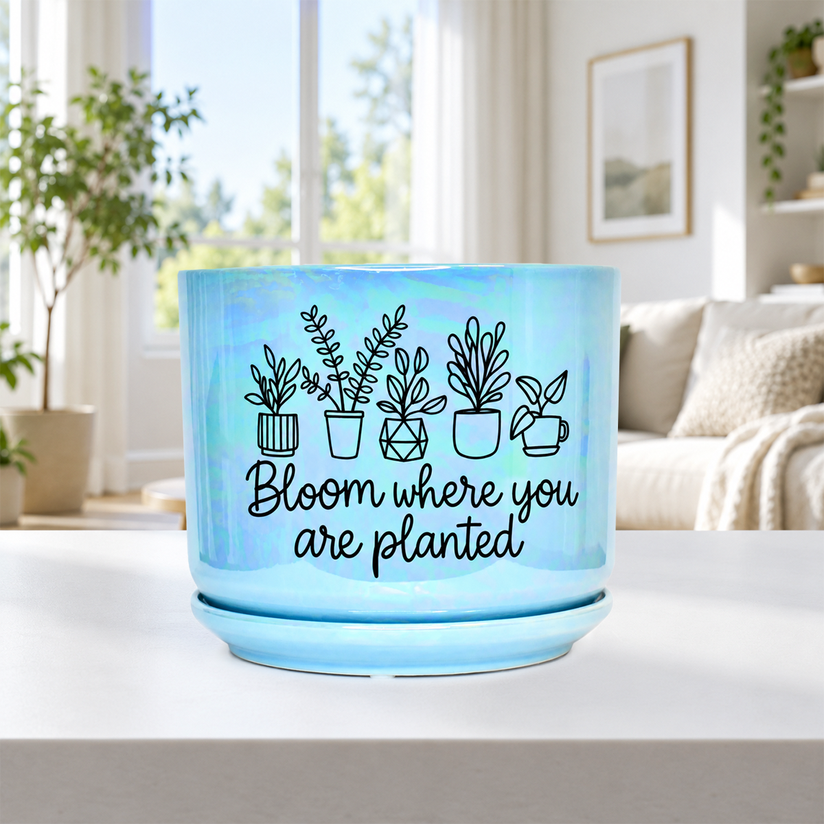 Iridescent Blue Ceramic Pot - Bloom Where You Are Planted
