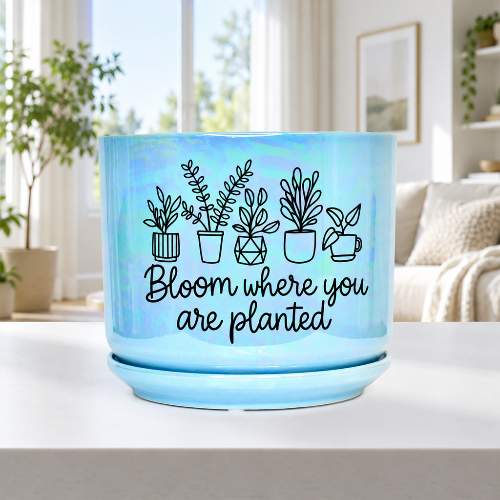 Iridescent Blue Ceramic Pot - Bloom Where You Are Planted