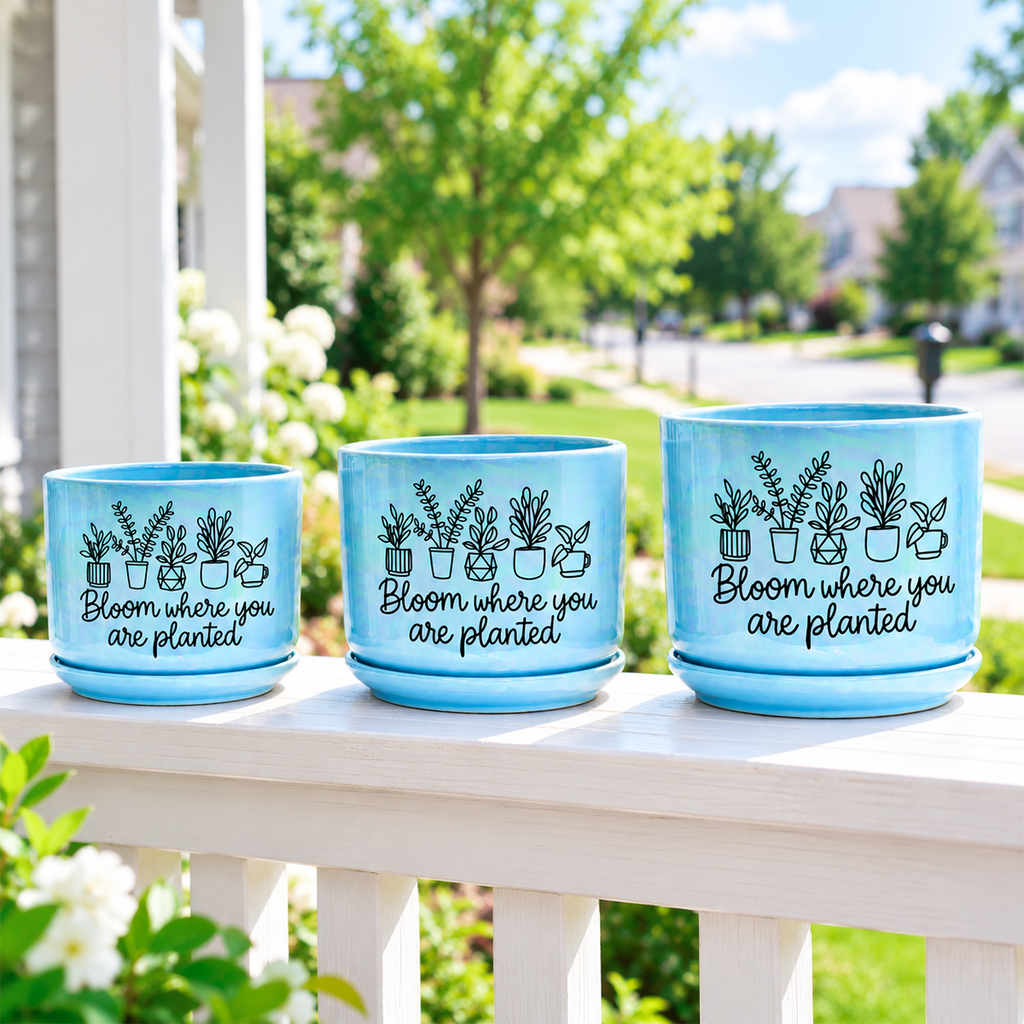 Iridescent Blue Ceramic Pot - Bloom Where You Are Planted