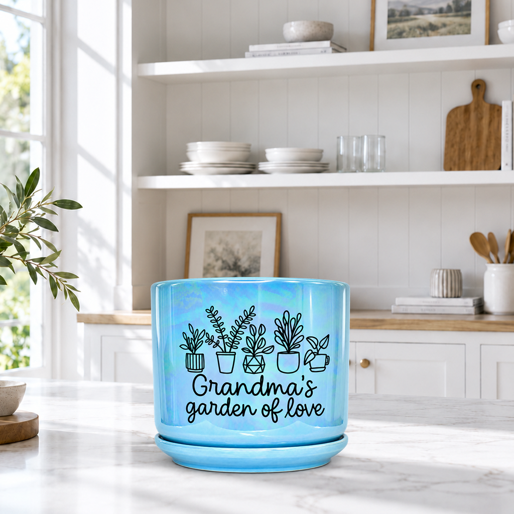 Iridescent Blue Ceramic Pot - Grandma's Garden of Love