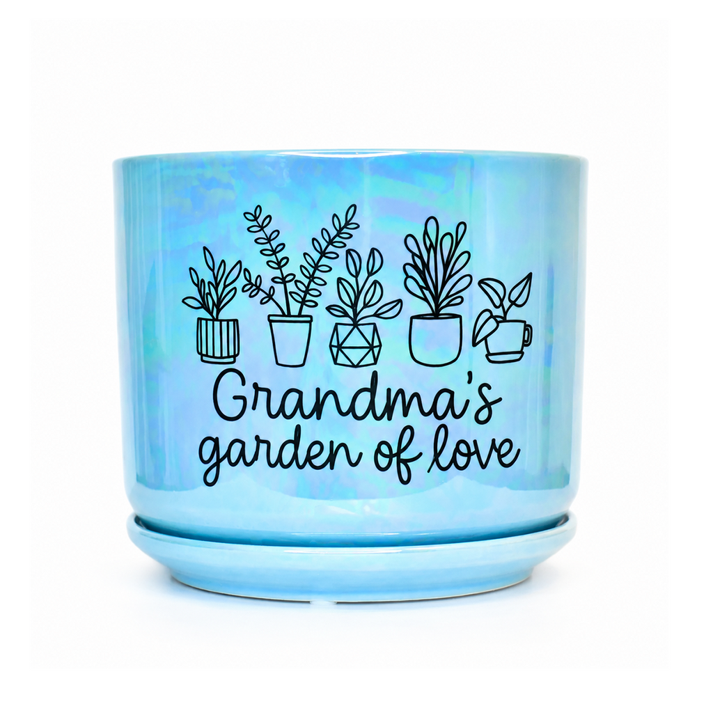 Iridescent Blue Ceramic Pot - Grandma's Garden of Love