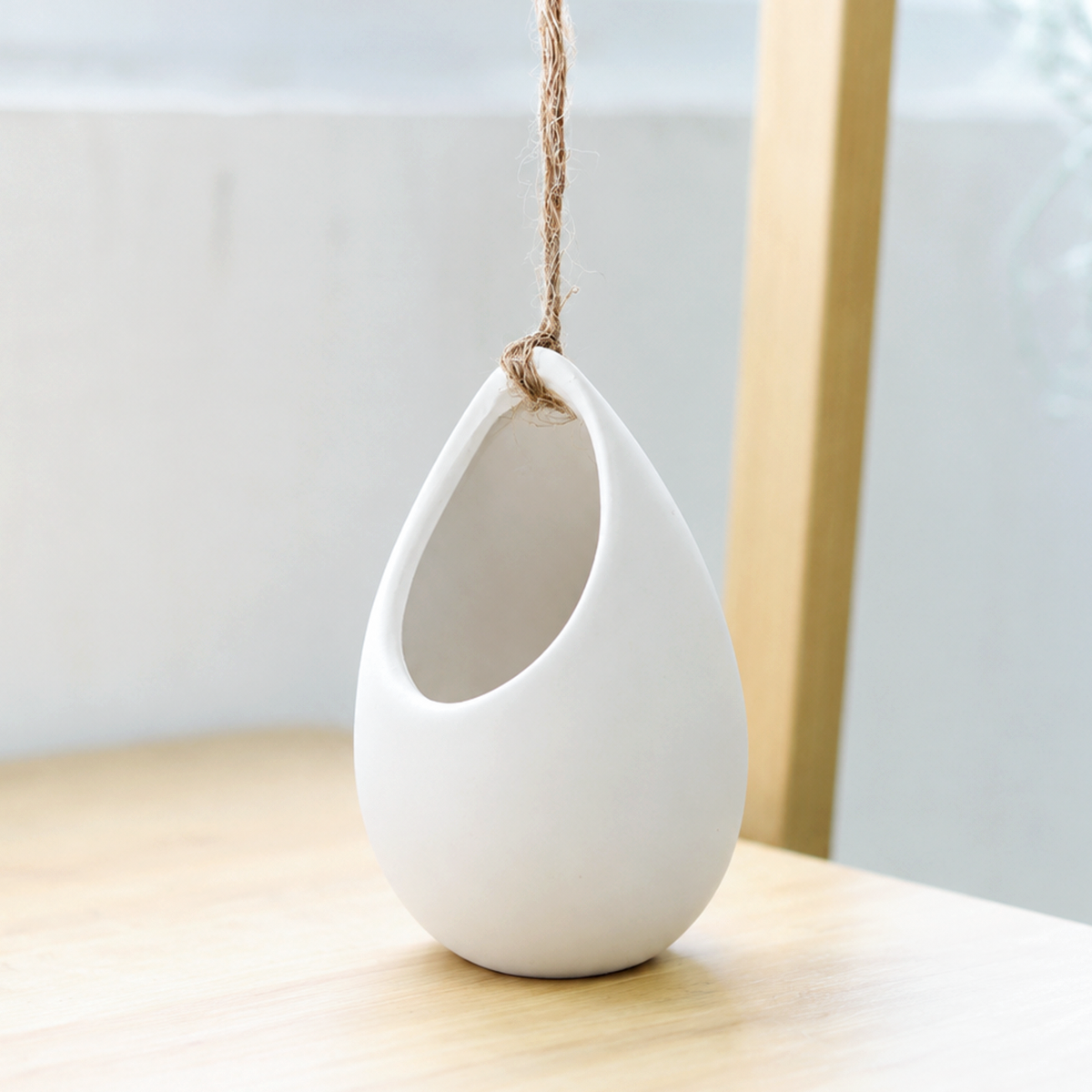 Ivory Ceramic Hanging Planter With Flat Bottom