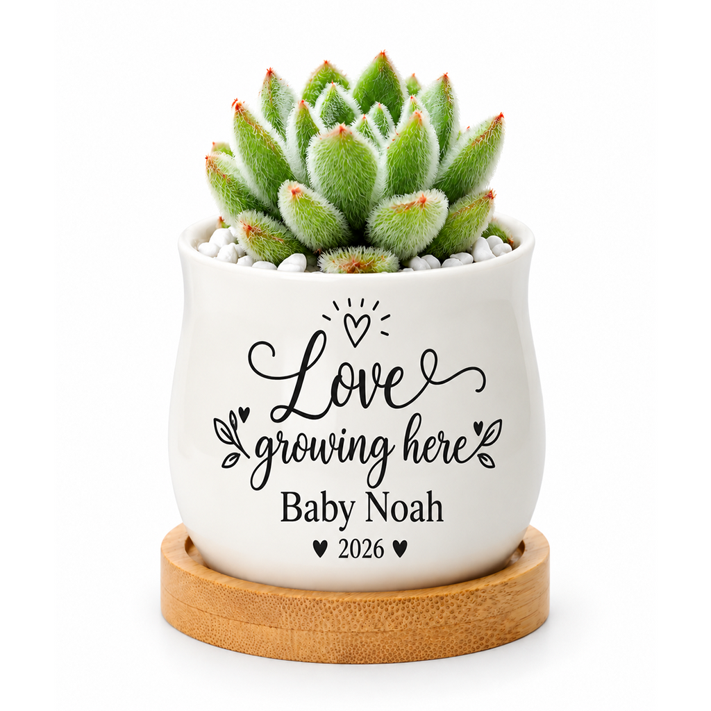 Personalized Succulent Pot for Baby Shower Favor - Love Growing Here