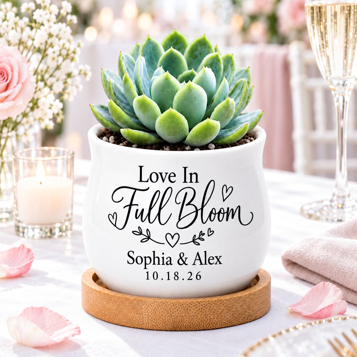 Personalized Succulent Pot for Wedding favor - Love In Full Bloom