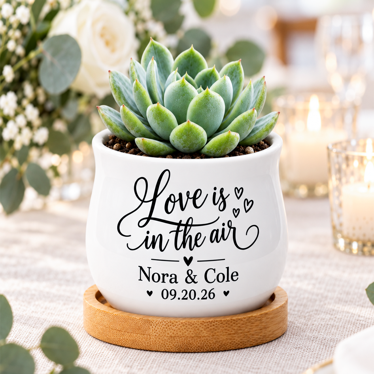 Personalized Succulent Pot for Wedding favor - Love Is In The Air