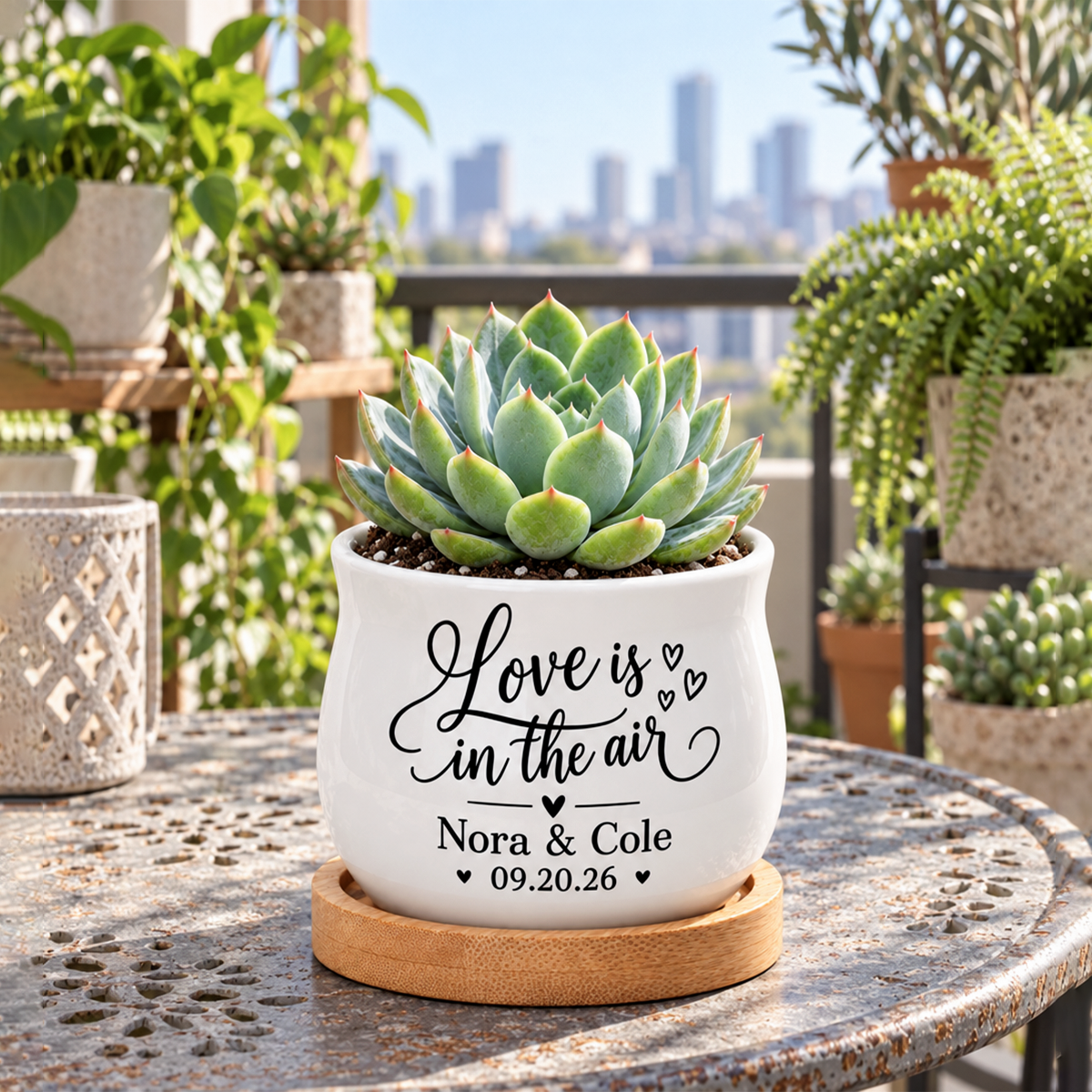Personalized Succulent Pot for Wedding favor - Love Is In The Air