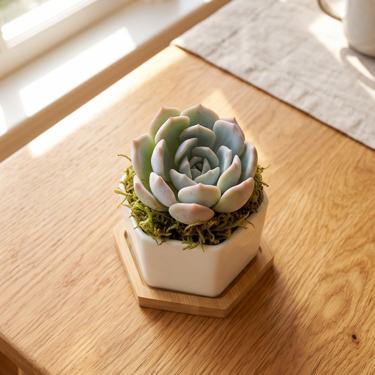 Mini Hexagon Ceramic Pot with Live Succulents