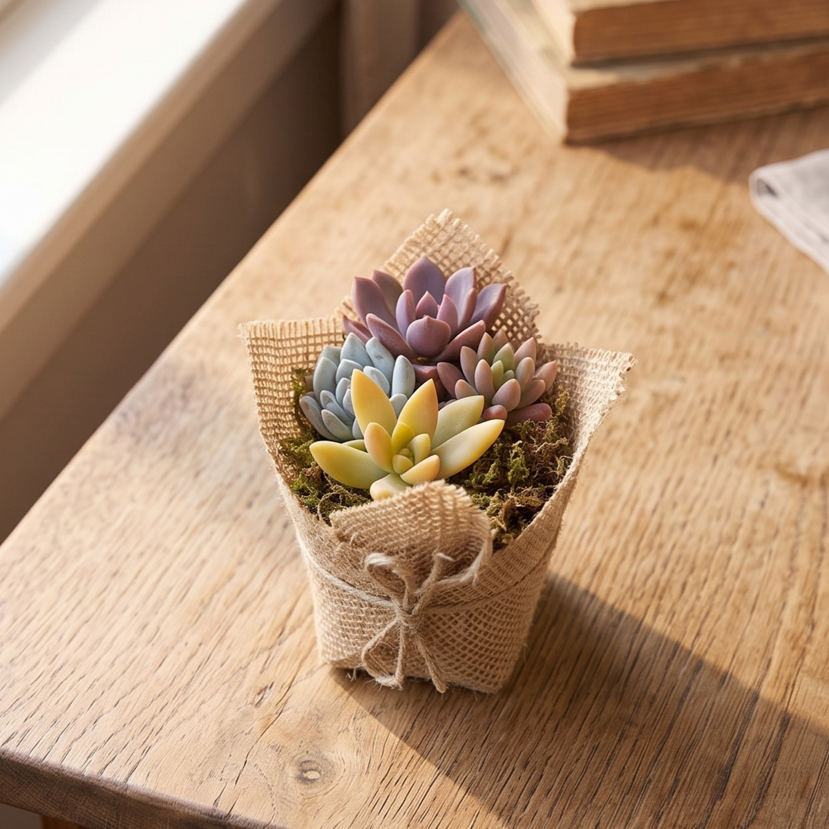 Mini Succulent Favors in Burlap