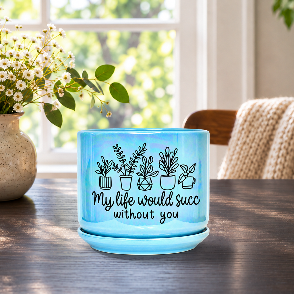 Iridescent Blue Ceramic Pot - My Life Would Succ Without You