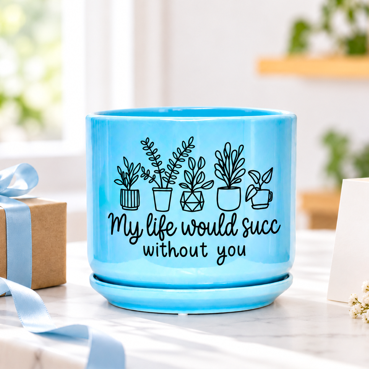 Iridescent Blue Ceramic Pot - My Life Would Succ Without You