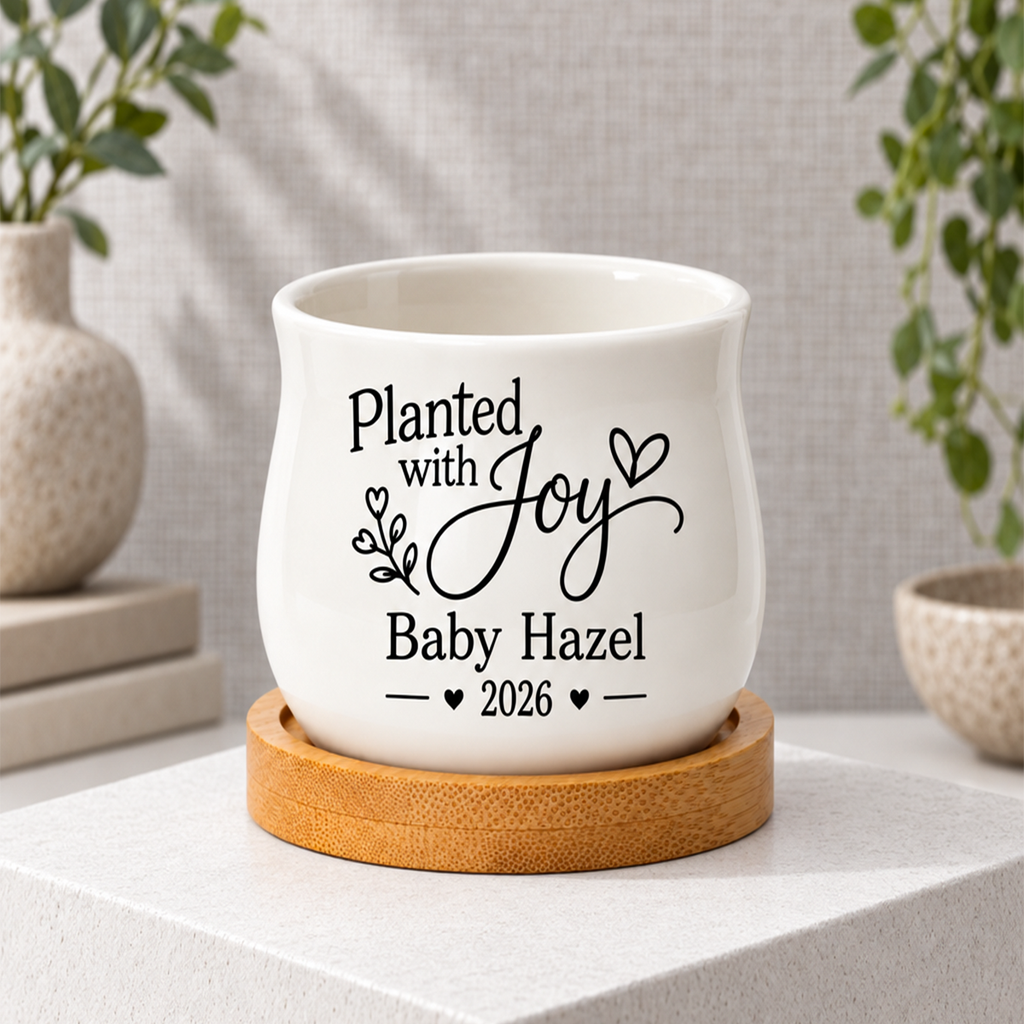 Personalized Succulent Pot for Baby Shower Favor - Planted With Joy