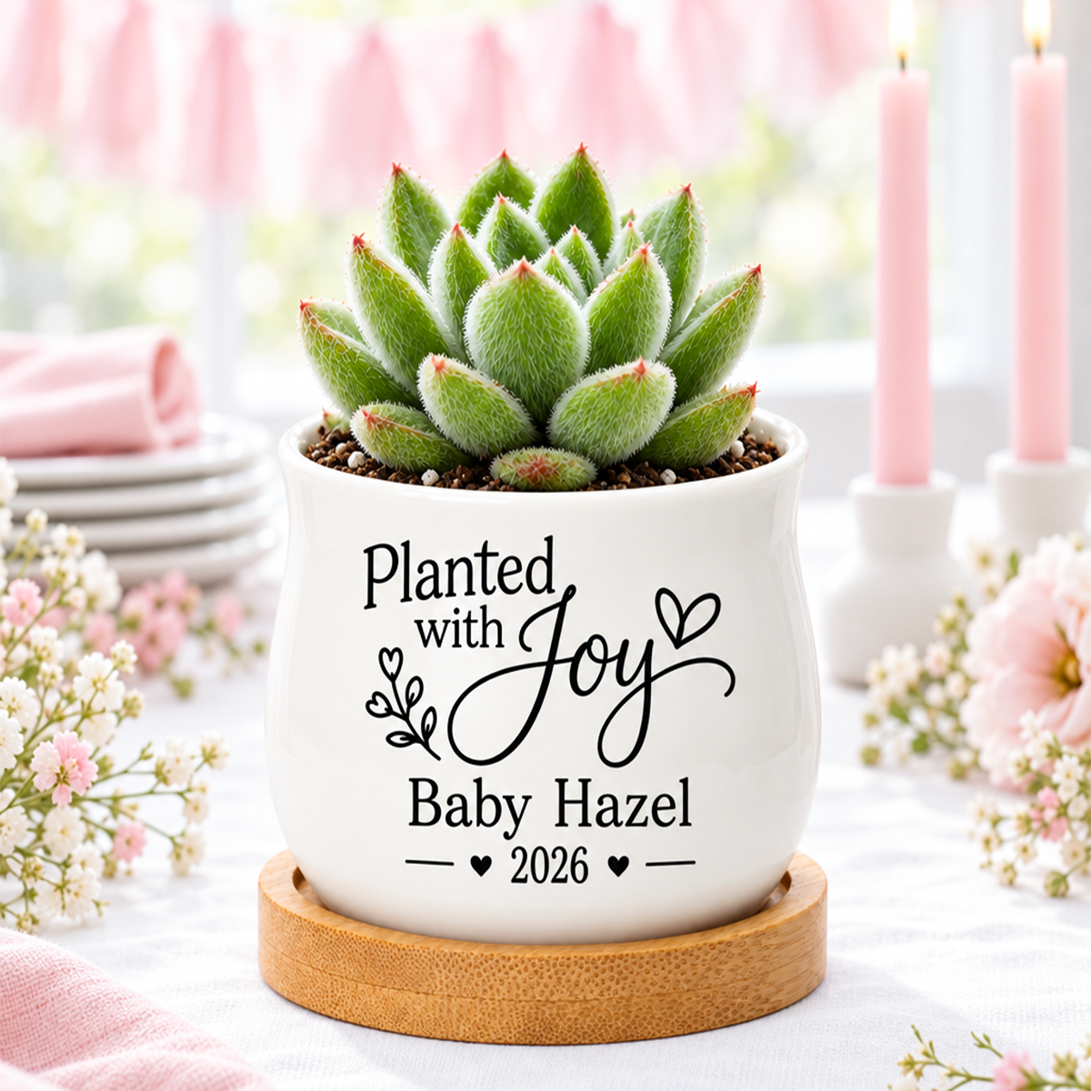 Personalized Succulent Pot for Baby Shower Favor - Planted With Joy