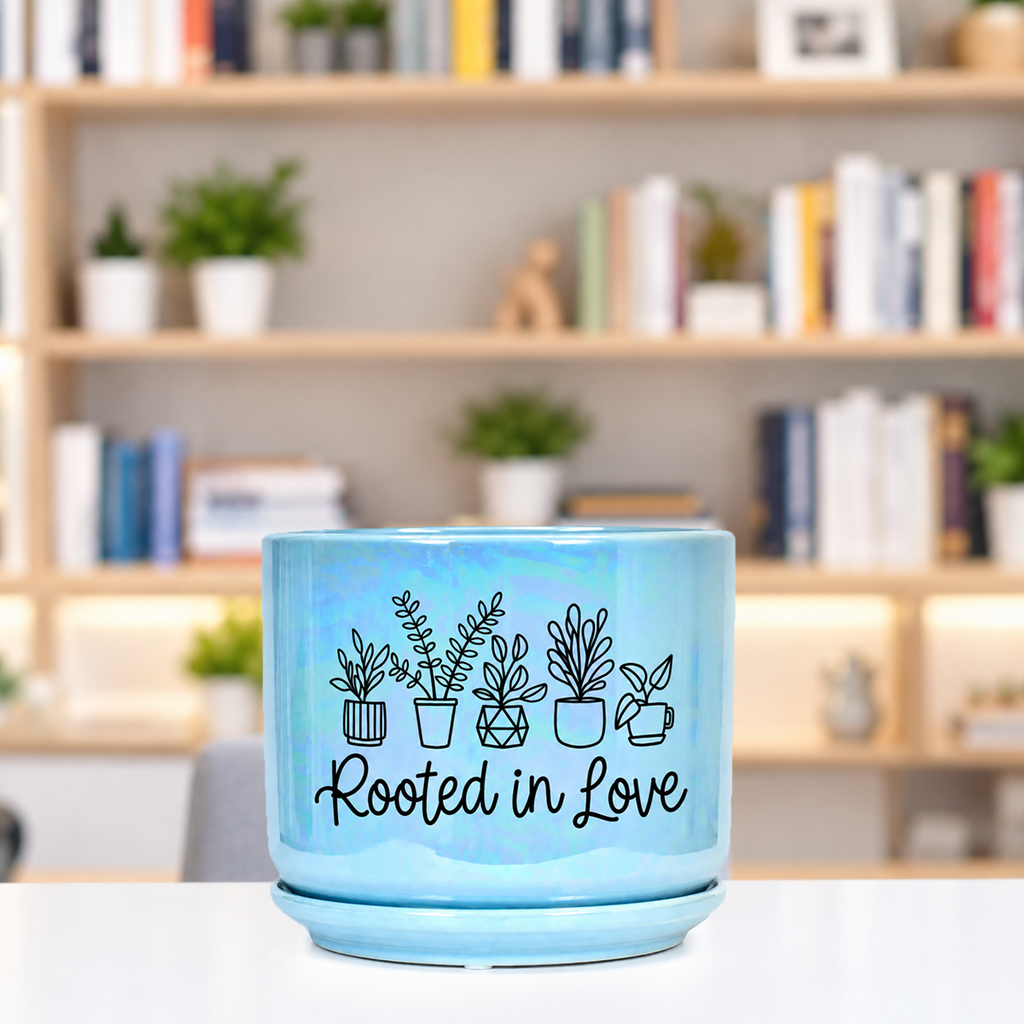 Iridescent Blue Ceramic Pot - Rooted in Love