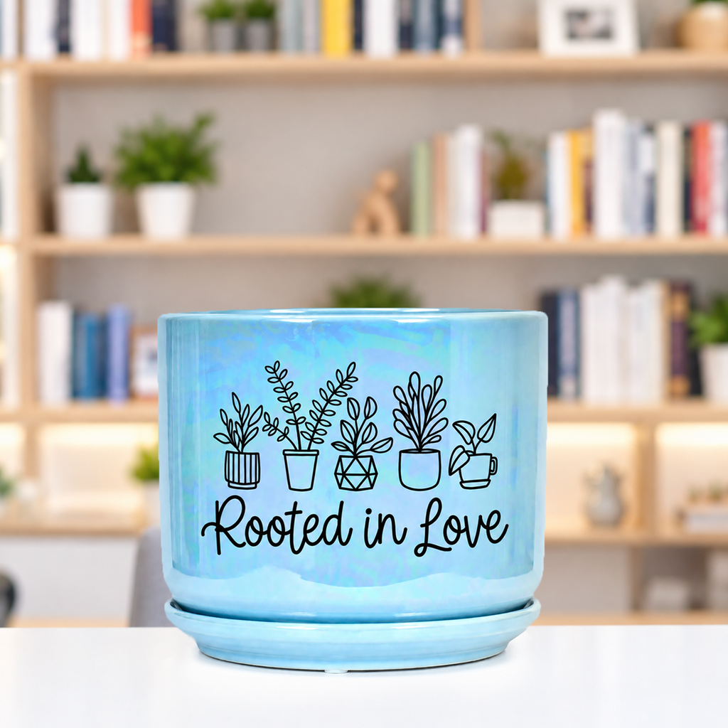 Iridescent Blue Ceramic Pot - Rooted in Love