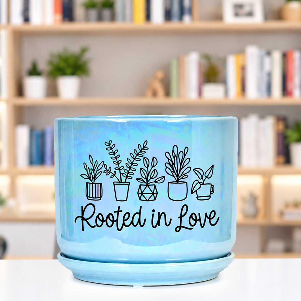 Iridescent Blue Ceramic Pot - Rooted in Love