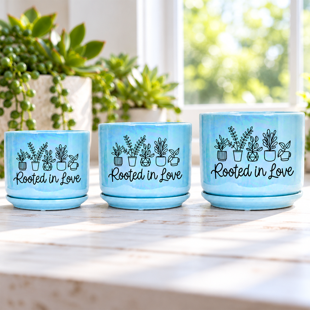 Iridescent Blue Ceramic Pot - Rooted in Love