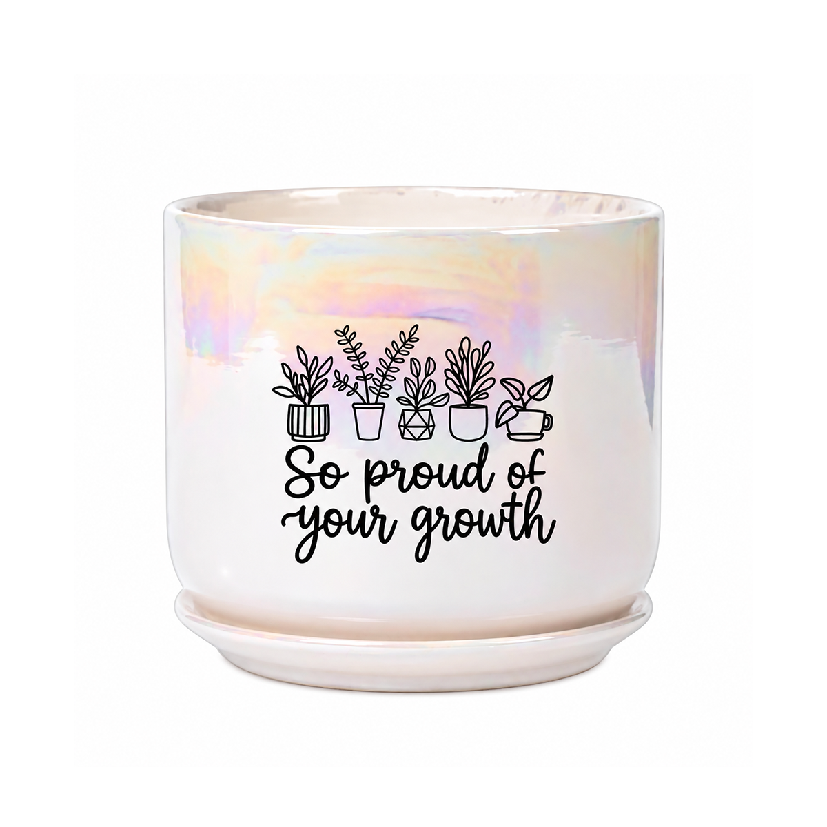 Iridescent White Ceramic Pot - So Proud of Your Growth