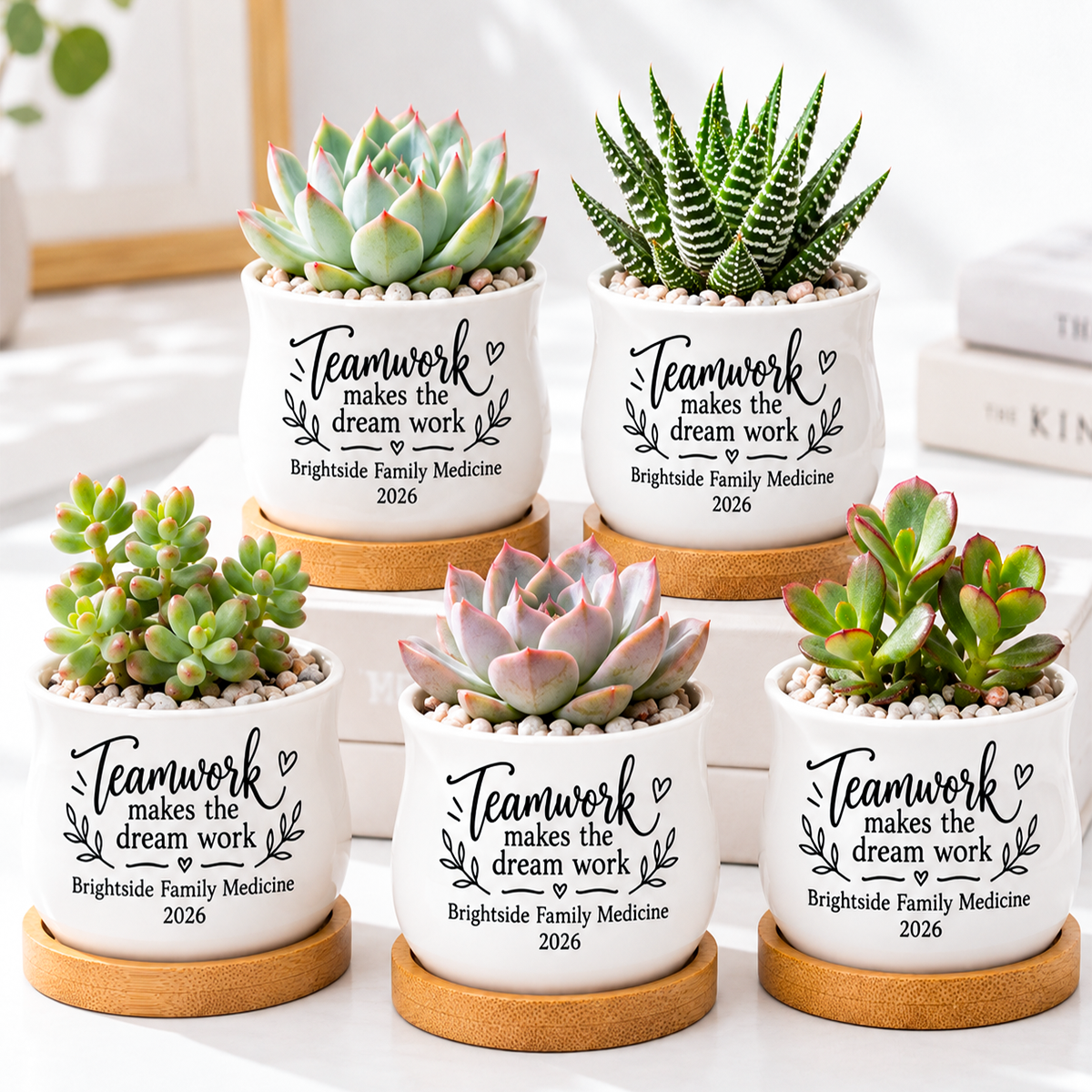 Pack of Personalized Succulent Pot for Corporate Favor - Teamwork