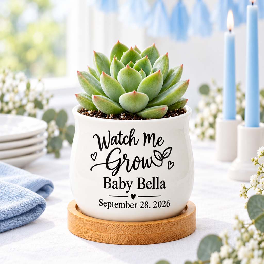 Personalized Succulent Pot for Baby Shower Favor - Watch Me Grow