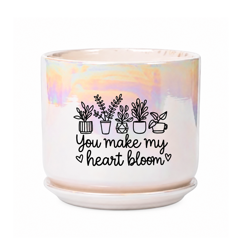 Iridescent White Ceramic Pot - You Make my Heart Bloom