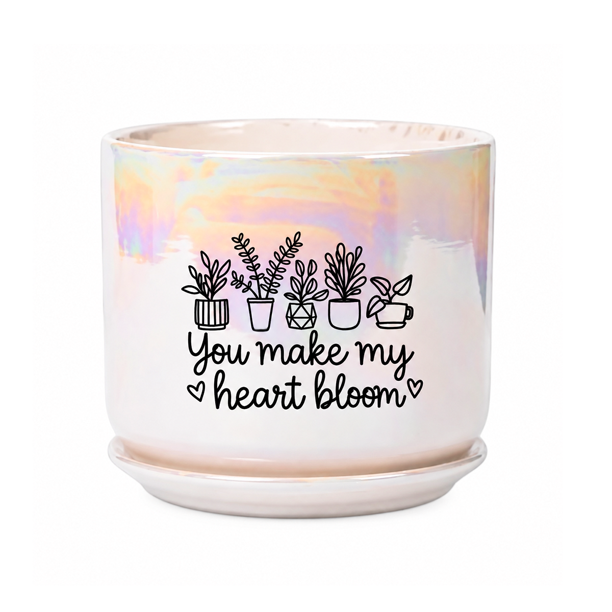 Iridescent White Ceramic Pot - You Make my Heart Bloom