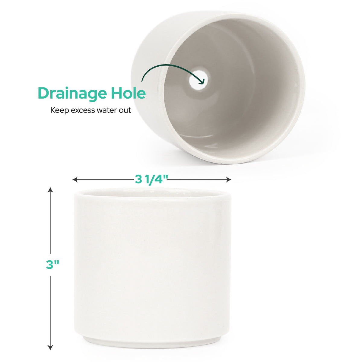 2in White Modern Cylinder Pot