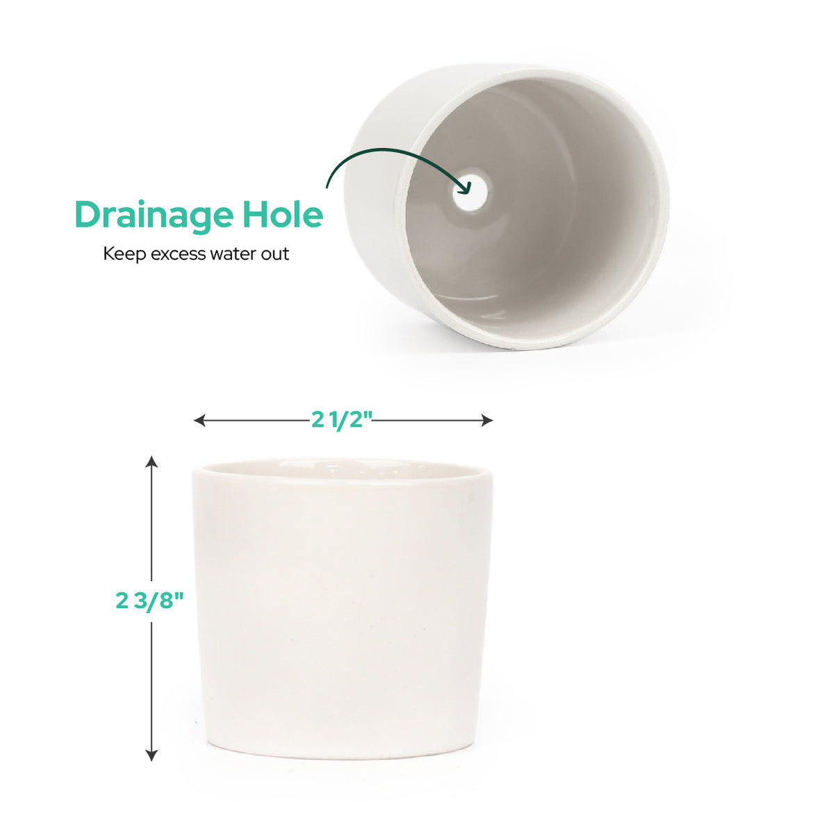 2in White Modern Cylinder Pot